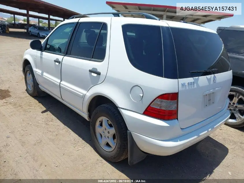 2000 Mercedes-Benz Ml 320 VIN: 4JGAB54E5YA157431 Lot: 42472892