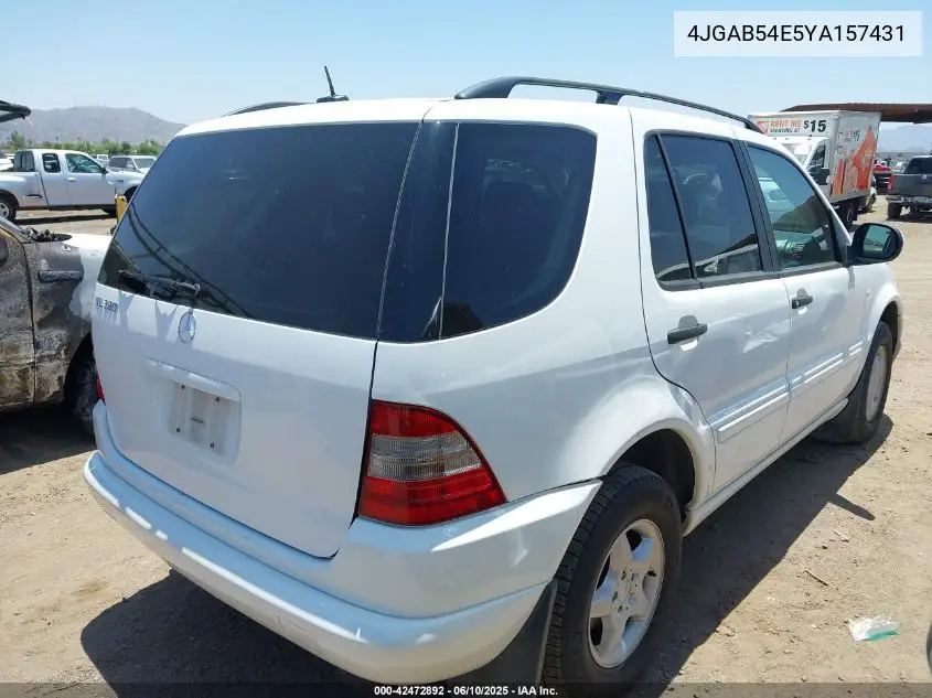 2000 Mercedes-Benz Ml 320 VIN: 4JGAB54E5YA157431 Lot: 42472892