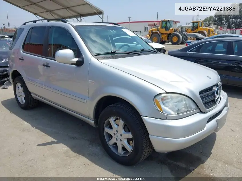 2000 Mercedes-Benz Ml 430 VIN: 4JGAB72E9YA221386 Lot: 42555547