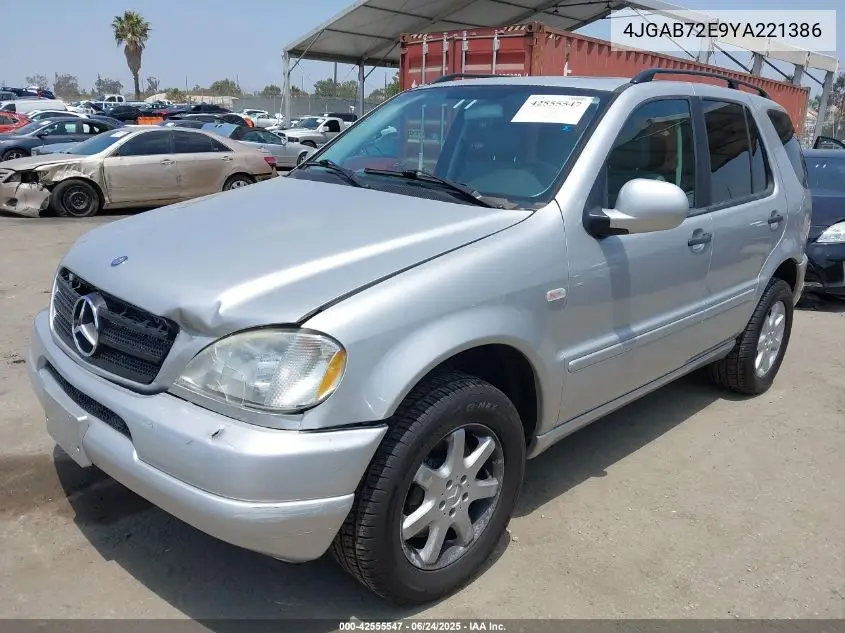 2000 Mercedes-Benz Ml 430 VIN: 4JGAB72E9YA221386 Lot: 42555547