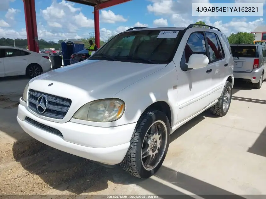 2000 Mercedes-Benz Ml 320 VIN: 4JGAB54E1YA162321 Lot: 42576829