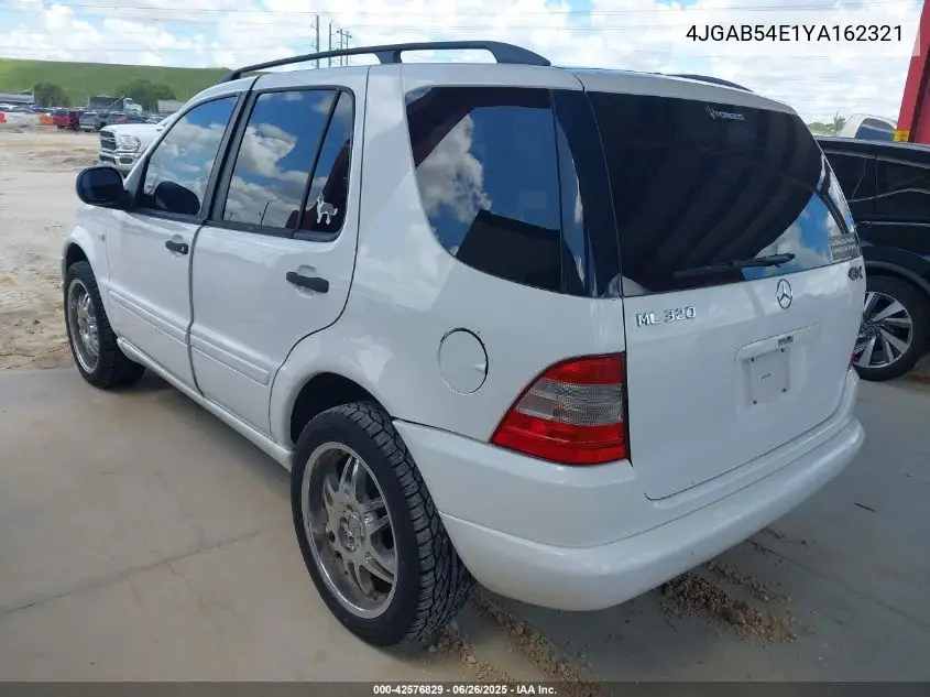 2000 Mercedes-Benz Ml 320 VIN: 4JGAB54E1YA162321 Lot: 42576829