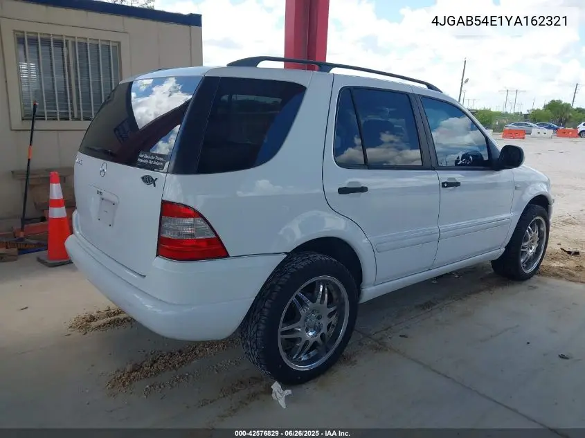 2000 Mercedes-Benz Ml 320 VIN: 4JGAB54E1YA162321 Lot: 42576829