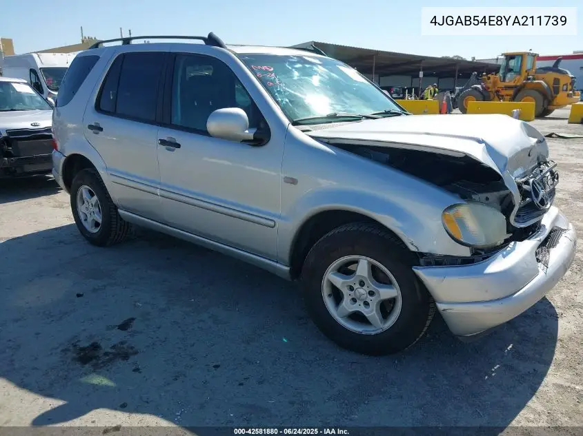 2000 Mercedes-Benz Ml 320 VIN: 4JGAB54E8YA211739 Lot: 42581880