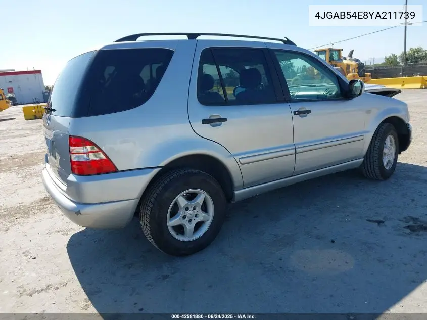 2000 Mercedes-Benz Ml 320 VIN: 4JGAB54E8YA211739 Lot: 42581880