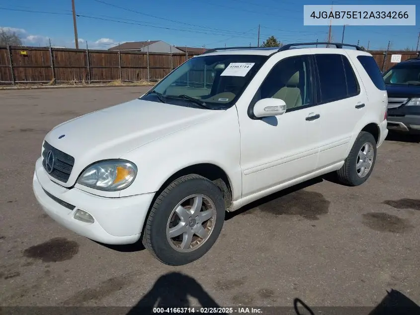 2002 Mercedes-Benz Ml 500 VIN: 4JGAB75E12A334266 Lot: 41663714