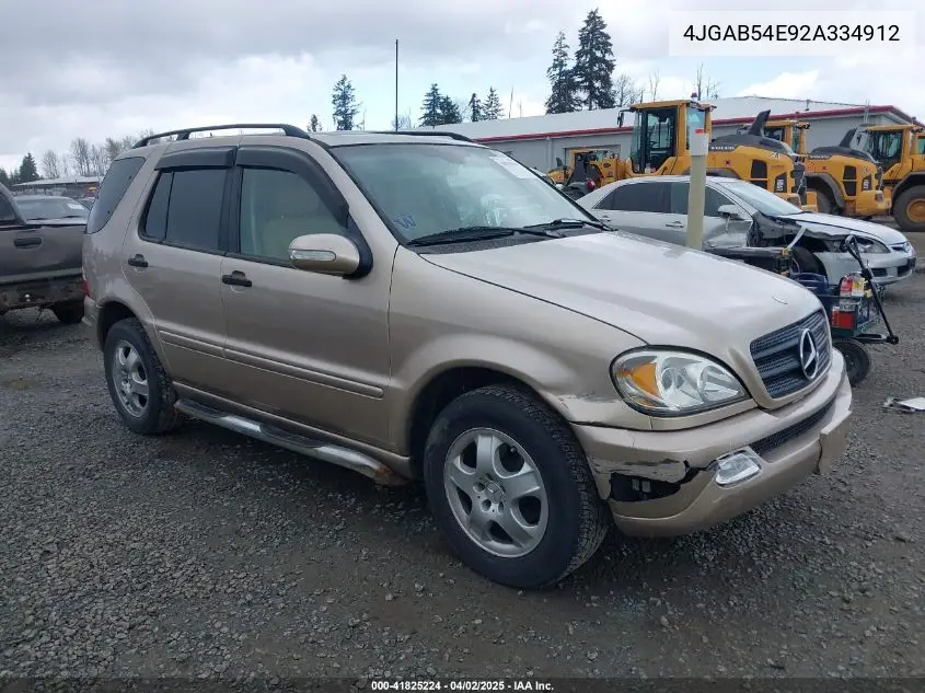 2002 Mercedes-Benz Ml 320 VIN: 4JGAB54E92A334912 Lot: 41825224