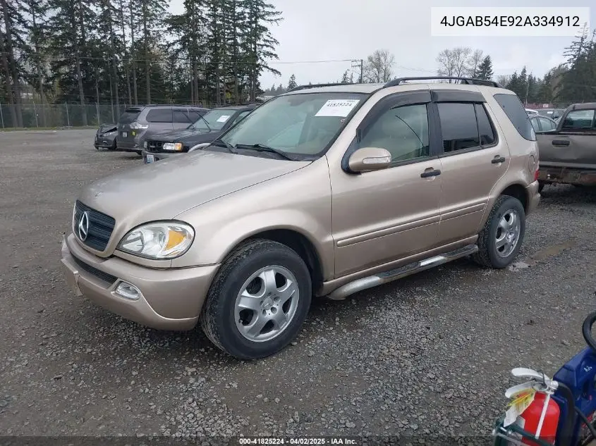 2002 Mercedes-Benz Ml 320 VIN: 4JGAB54E92A334912 Lot: 41825224