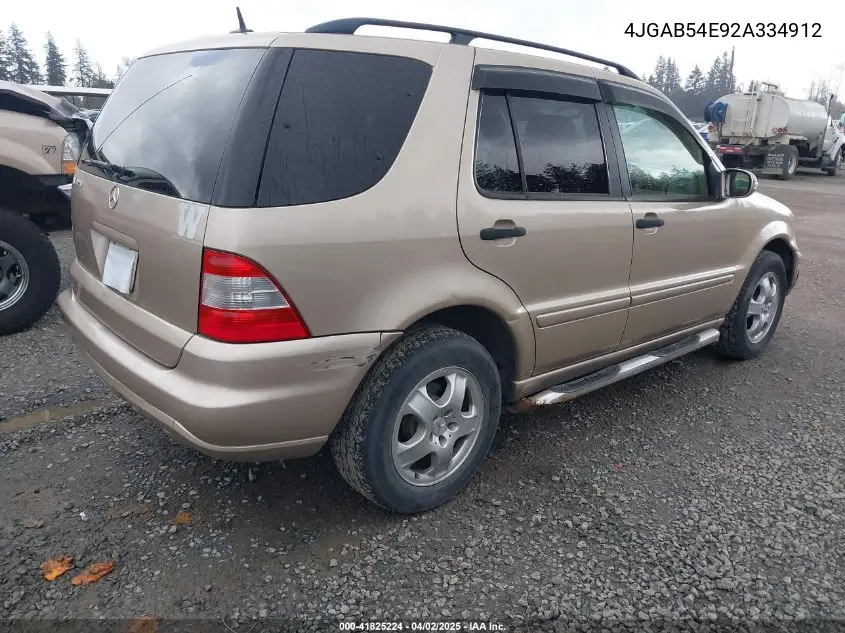 2002 Mercedes-Benz Ml 320 VIN: 4JGAB54E92A334912 Lot: 41825224