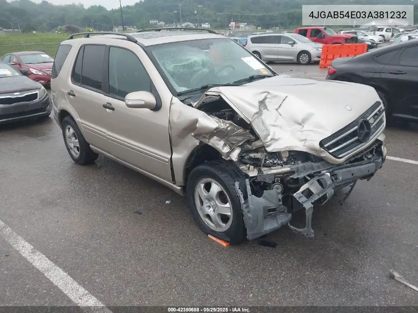 2003 Mercedes-Benz Ml 320 VIN: 4JGAB54E03A381232 Lot: 42380688