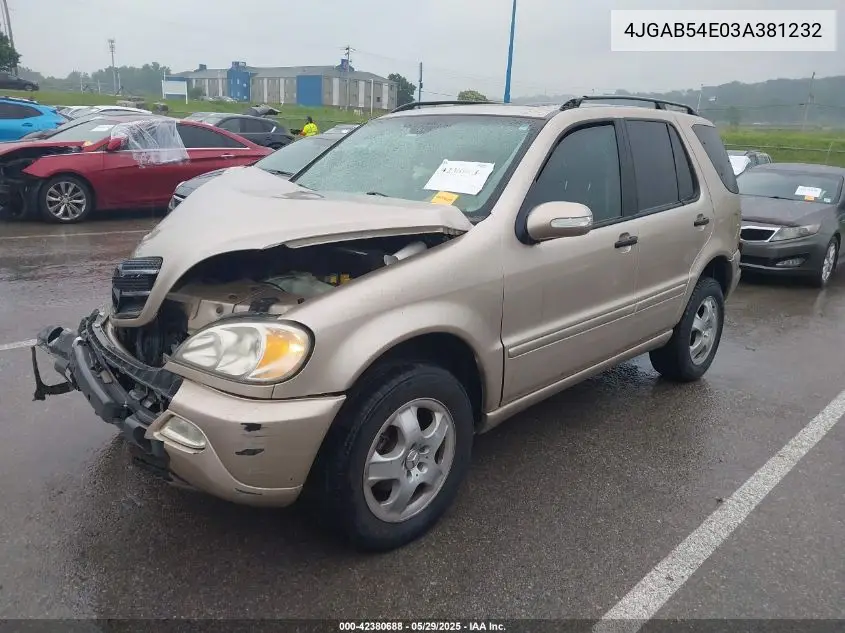 2003 Mercedes-Benz Ml 320 VIN: 4JGAB54E03A381232 Lot: 42380688