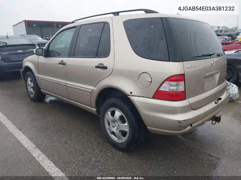 2003 Mercedes-Benz Ml 320 VIN: 4JGAB54E03A381232 Lot: 42380688