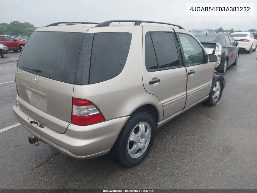 2003 Mercedes-Benz Ml 320 VIN: 4JGAB54E03A381232 Lot: 42380688