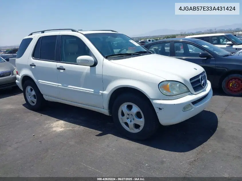 2003 Mercedes-Benz Ml 350 VIN: 4JGAB57E33A431424 Lot: 42625224