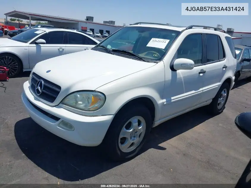 2003 Mercedes-Benz Ml 350 VIN: 4JGAB57E33A431424 Lot: 42625224