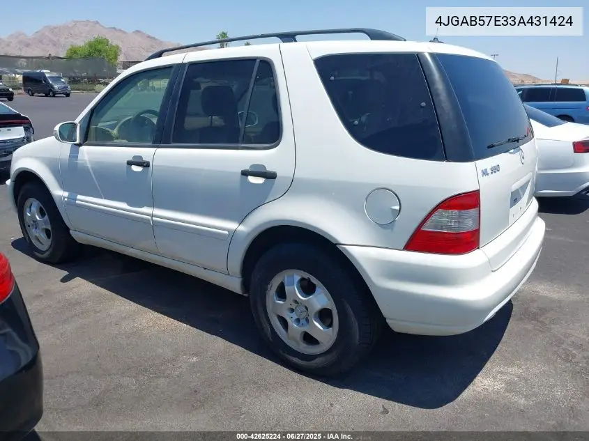 2003 Mercedes-Benz Ml 350 VIN: 4JGAB57E33A431424 Lot: 42625224