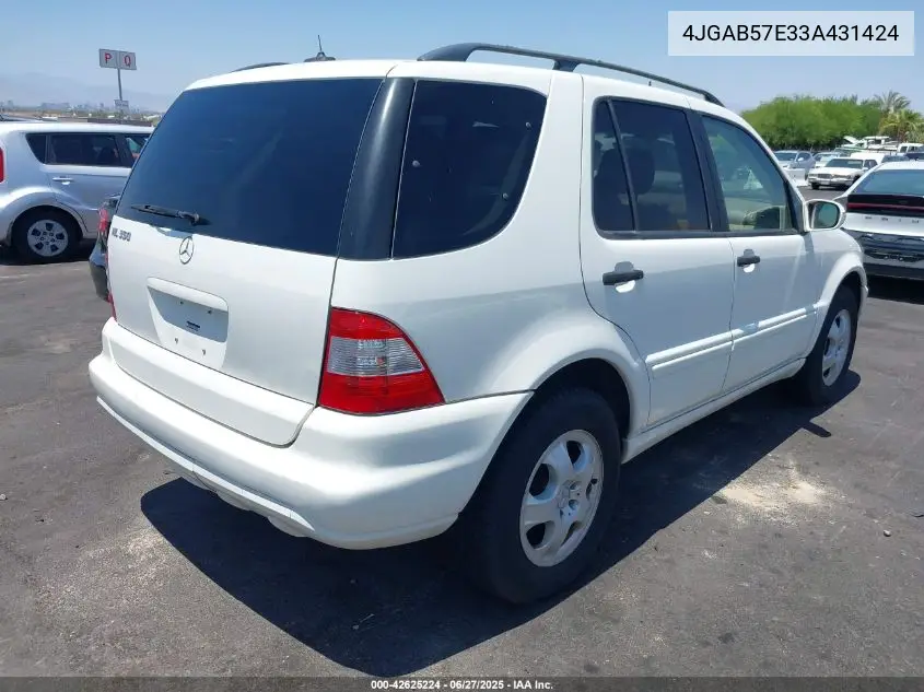 2003 Mercedes-Benz Ml 350 VIN: 4JGAB57E33A431424 Lot: 42625224
