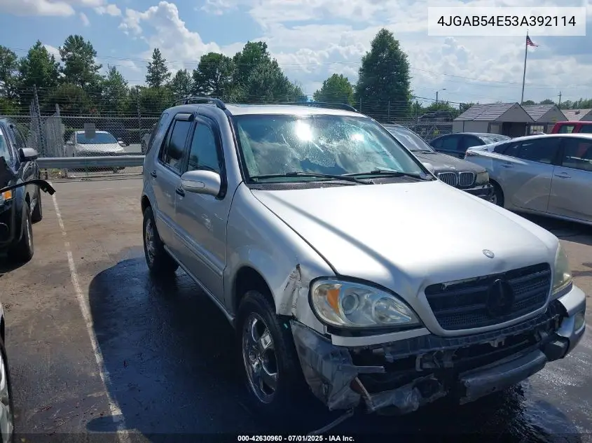 2003 Mercedes-Benz Ml 320 VIN: 4JGAB54E53A392114 Lot: 42630960