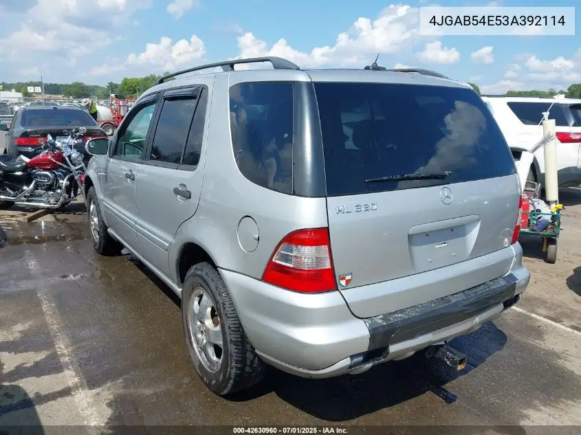 2003 Mercedes-Benz Ml 320 VIN: 4JGAB54E53A392114 Lot: 42630960