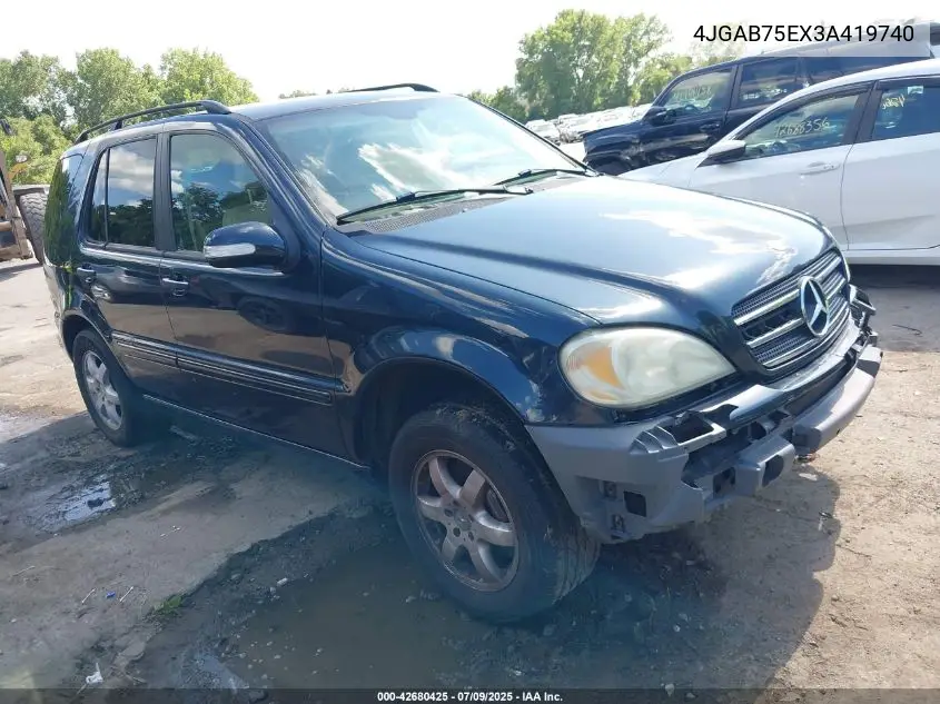 2003 Mercedes-Benz Ml 500 VIN: 4JGAB75EX3A419740 Lot: 42680425