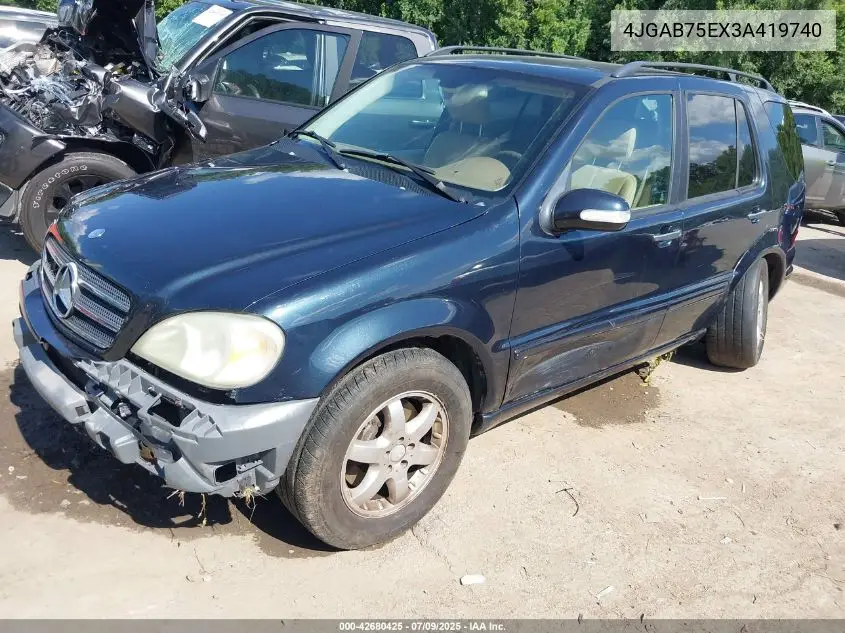 2003 Mercedes-Benz Ml 500 VIN: 4JGAB75EX3A419740 Lot: 42680425