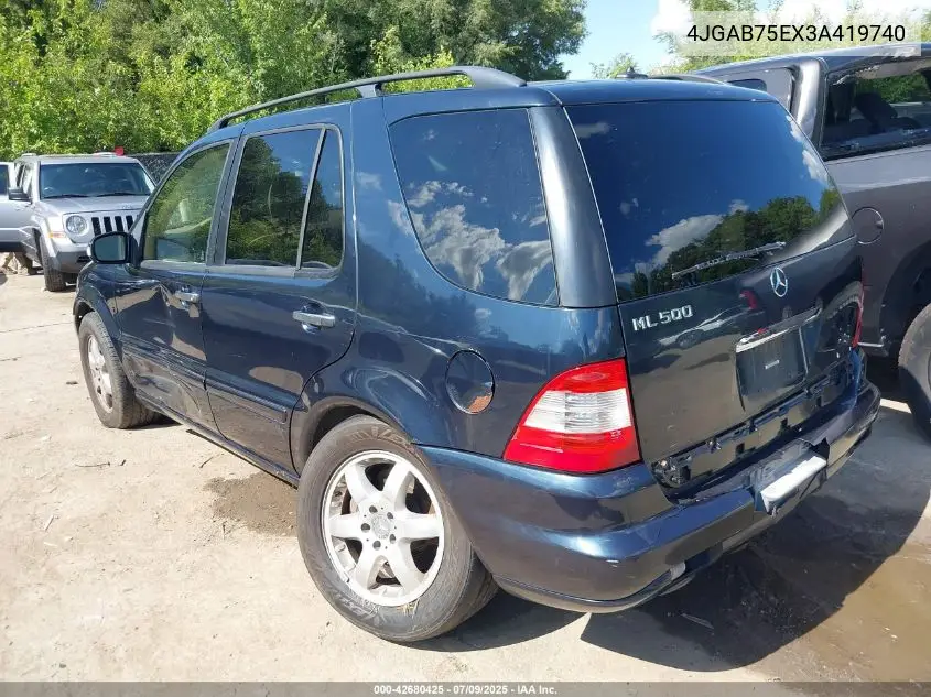 2003 Mercedes-Benz Ml 500 VIN: 4JGAB75EX3A419740 Lot: 42680425
