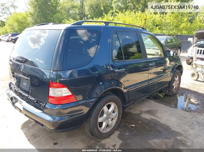 2003 Mercedes-Benz Ml 500 VIN: 4JGAB75EX3A419740 Lot: 42680425