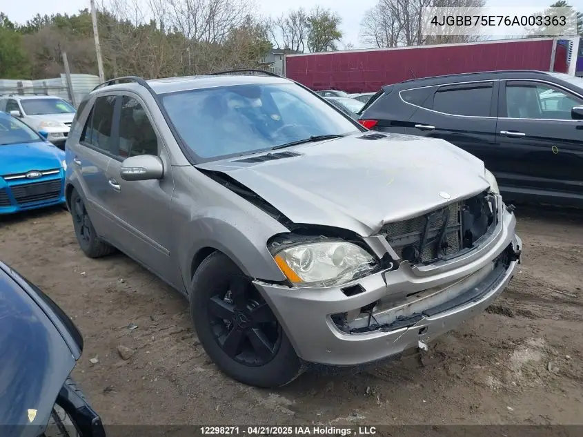 2006 Mercedes-Benz Ml 500 4Matic VIN: 4JGBB75E76A003363 Lot: 12298271
