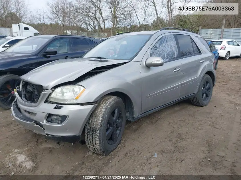 2006 Mercedes-Benz Ml 500 4Matic VIN: 4JGBB75E76A003363 Lot: 12298271