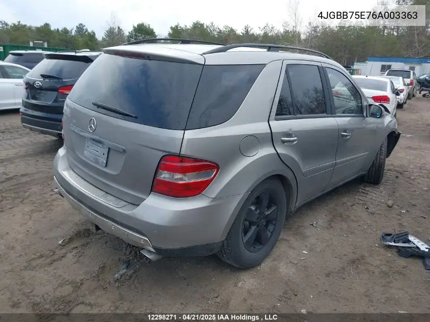 2006 Mercedes-Benz Ml 500 4Matic VIN: 4JGBB75E76A003363 Lot: 12298271