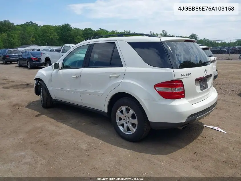 2006 Mercedes-Benz Ml 350 4Matic VIN: 4JGBB86E76A103158 Lot: 42215812