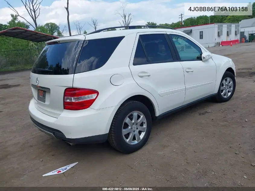 2006 Mercedes-Benz Ml 350 4Matic VIN: 4JGBB86E76A103158 Lot: 42215812