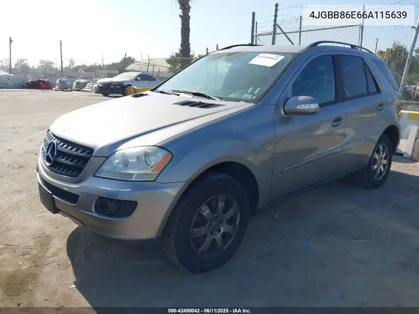 2006 Mercedes-Benz Ml 350 4Matic VIN: 4JGBB86E66A115639 Lot: 42490042