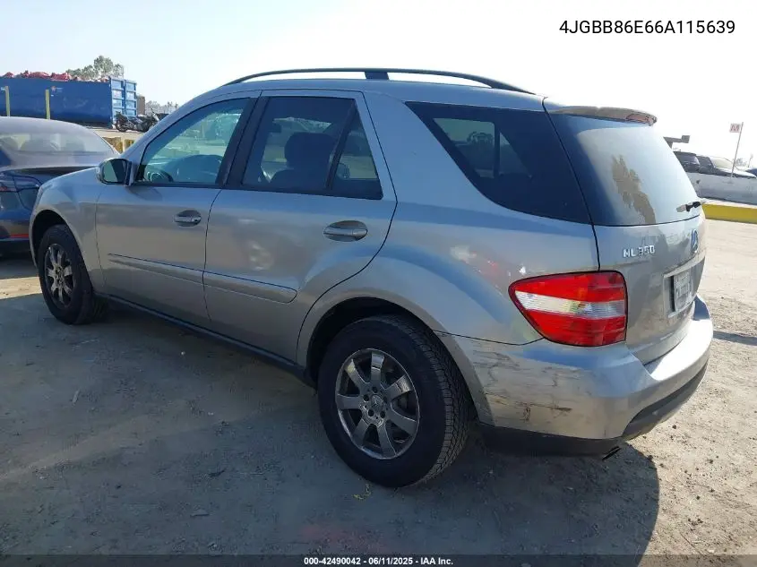 2006 Mercedes-Benz Ml 350 4Matic VIN: 4JGBB86E66A115639 Lot: 42490042