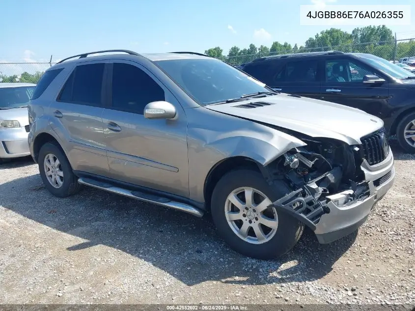 2006 Mercedes-Benz Ml 350 4Matic VIN: 4JGBB86E76A026355 Lot: 42552602