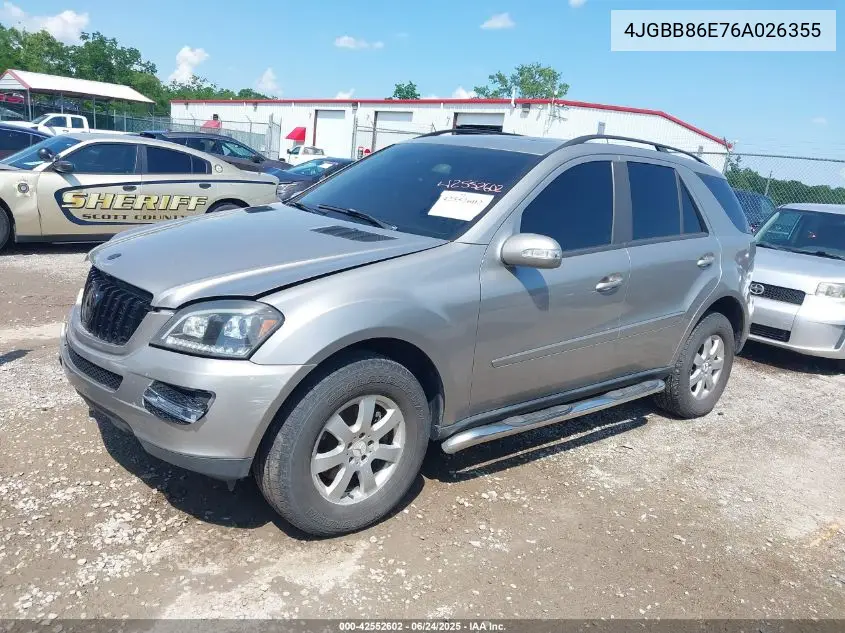2006 Mercedes-Benz Ml 350 4Matic VIN: 4JGBB86E76A026355 Lot: 42552602