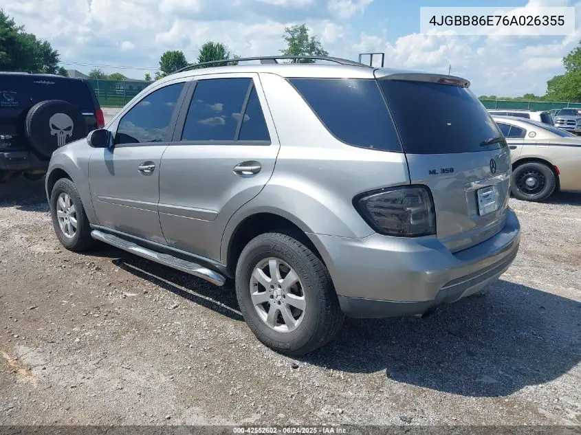 2006 Mercedes-Benz Ml 350 4Matic VIN: 4JGBB86E76A026355 Lot: 42552602