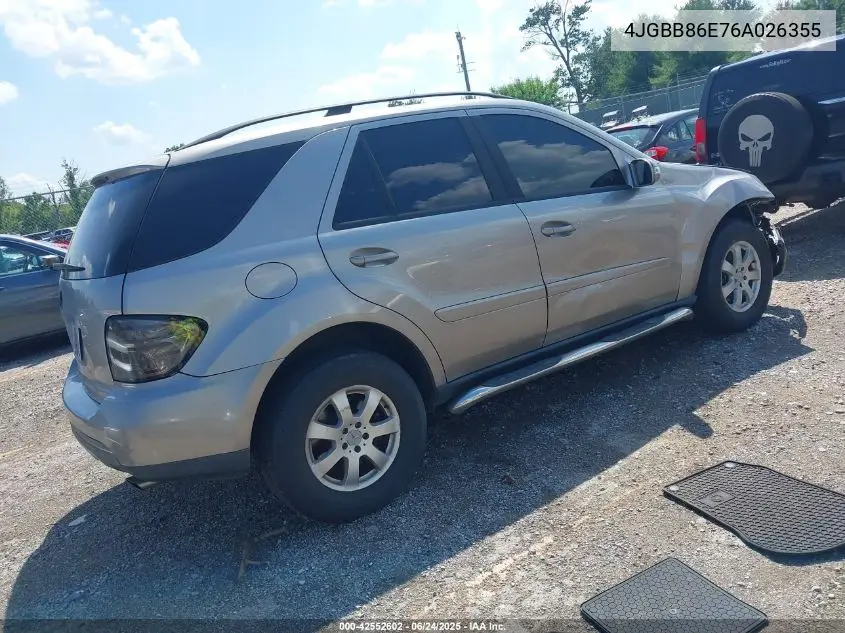 2006 Mercedes-Benz Ml 350 4Matic VIN: 4JGBB86E76A026355 Lot: 42552602