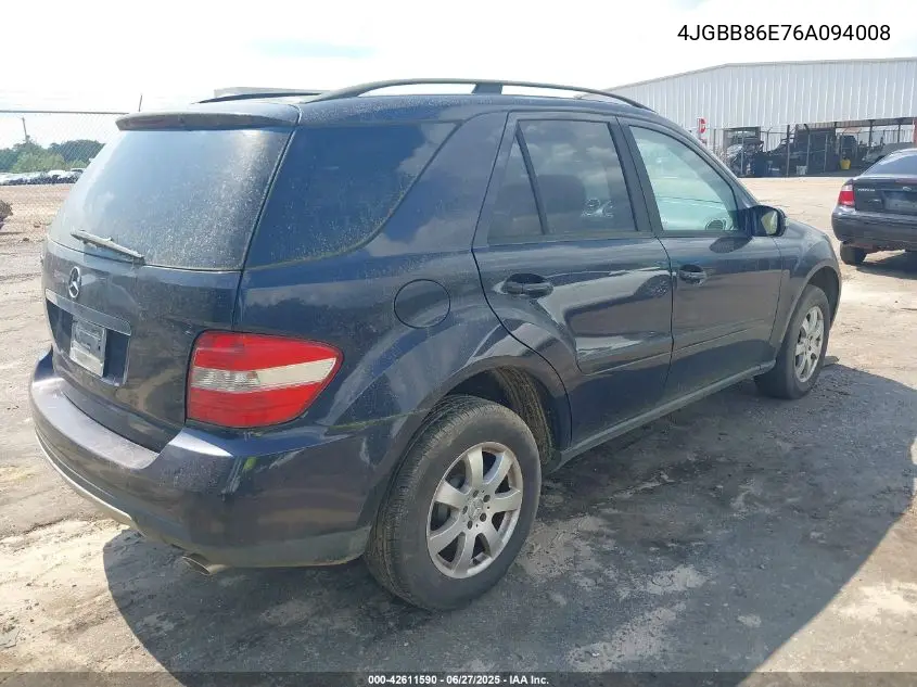 2006 Mercedes-Benz Ml 350 4Matic VIN: 4JGBB86E76A094008 Lot: 42611590
