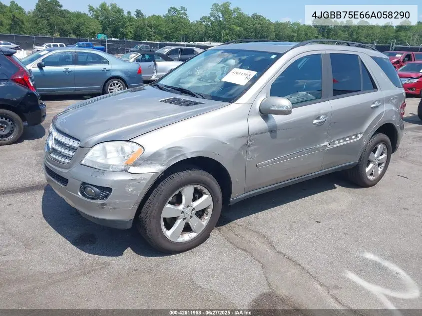 2006 Mercedes-Benz Ml 500 4Matic VIN: 4JGBB75E66A058290 Lot: 42611958