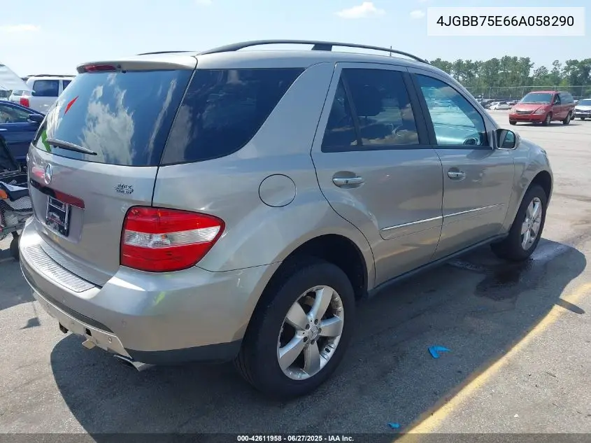 2006 Mercedes-Benz Ml 500 4Matic VIN: 4JGBB75E66A058290 Lot: 42611958