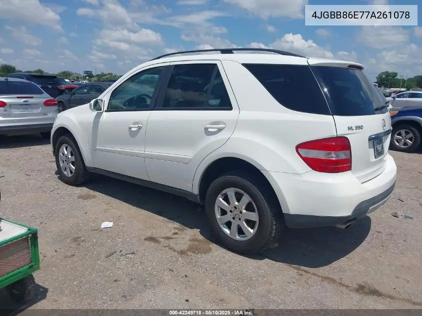 2007 Mercedes-Benz Ml 350 4Matic VIN: 4JGBB86E77A261078 Lot: 42249718