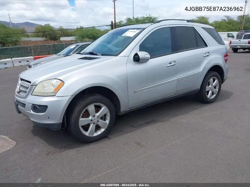 2007 Mercedes-Benz Ml 500 4Matic VIN: 4JGBB75E87A236962 Lot: 42587886