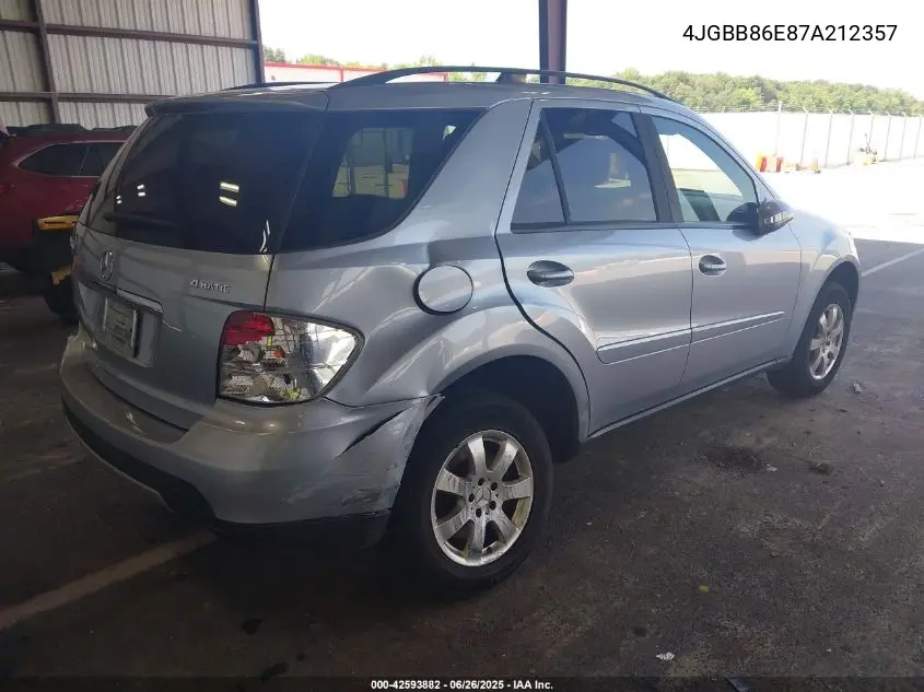 2007 Mercedes-Benz Ml 350 4Matic VIN: 4JGBB86E87A212357 Lot: 42593882