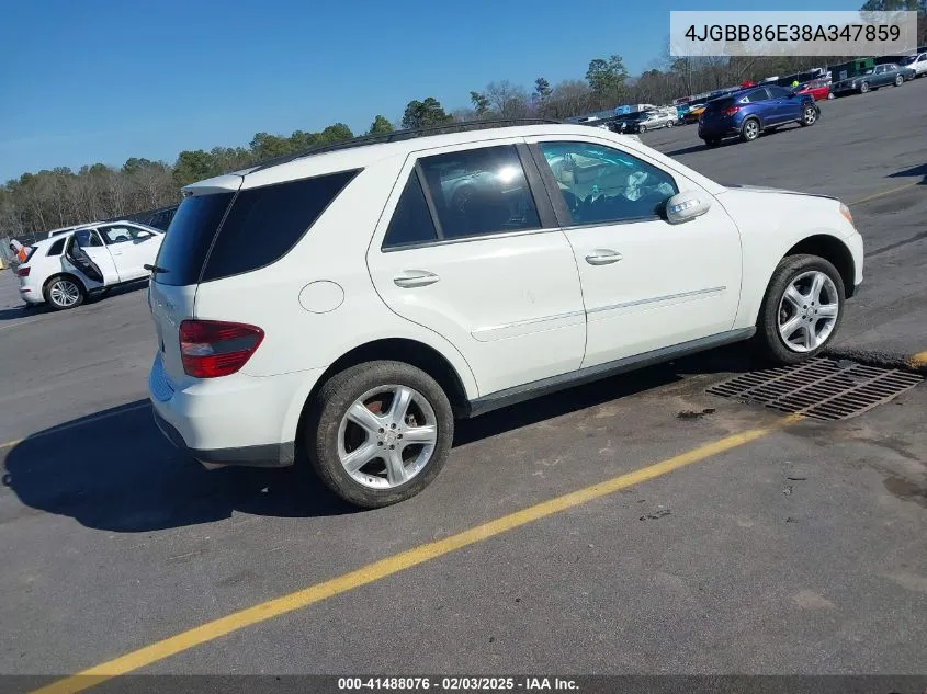 2008 Mercedes-Benz Ml 350 4Matic VIN: 4JGBB86E38A347859 Lot: 41488076