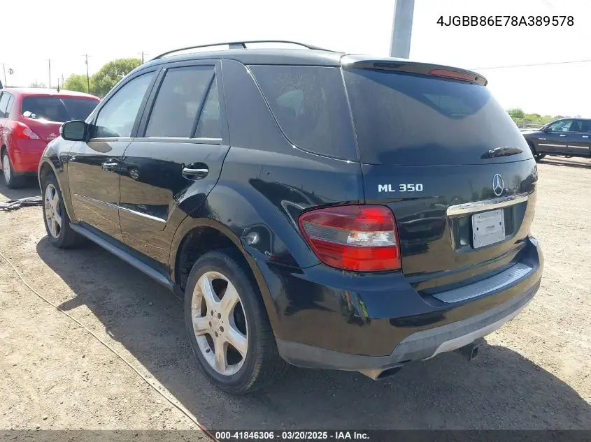 2008 Mercedes-Benz Ml 350 4Matic VIN: 4JGBB86E78A389578 Lot: 41846306