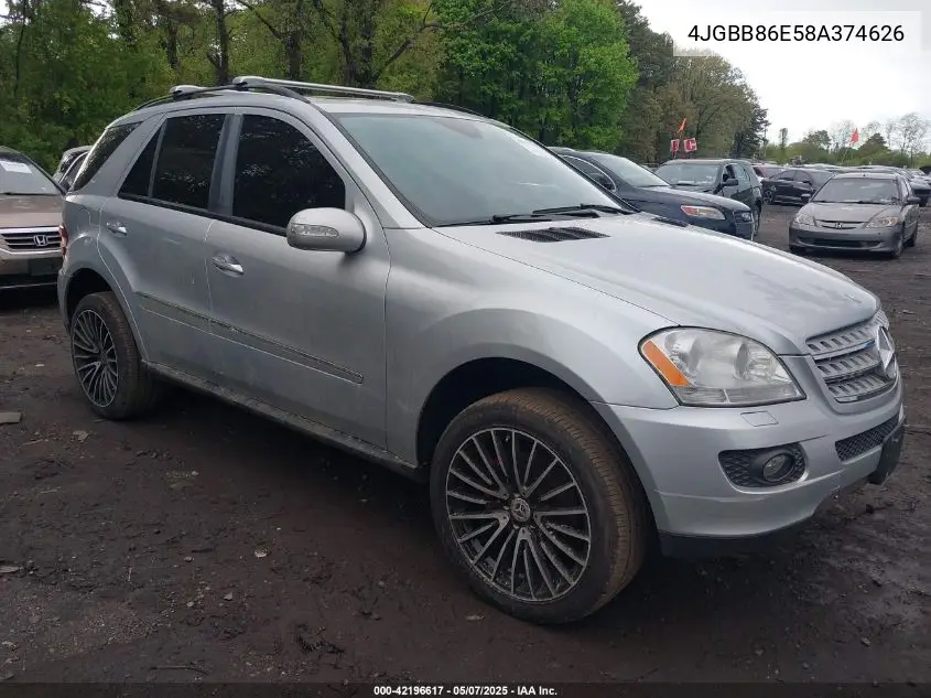 2008 Mercedes-Benz Ml 350 4Matic VIN: 4JGBB86E58A374626 Lot: 42196617
