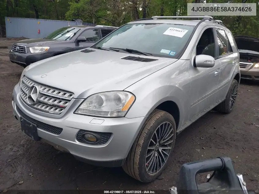 2008 Mercedes-Benz Ml 350 4Matic VIN: 4JGBB86E58A374626 Lot: 42196617