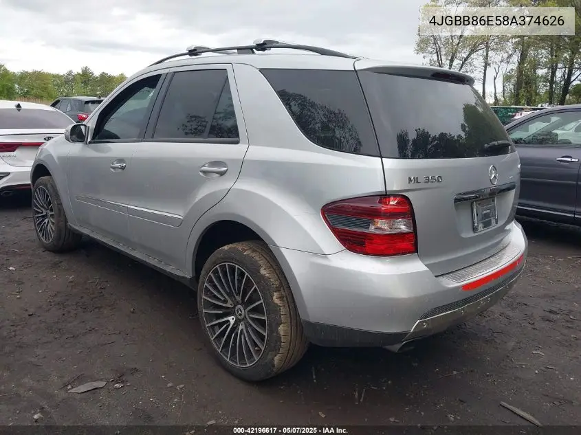 2008 Mercedes-Benz Ml 350 4Matic VIN: 4JGBB86E58A374626 Lot: 42196617