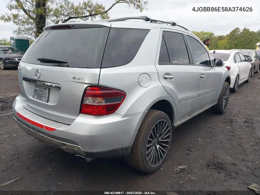 2008 Mercedes-Benz Ml 350 4Matic VIN: 4JGBB86E58A374626 Lot: 42196617